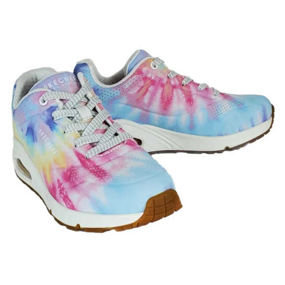 New Skechers uno hyped hippie tie dye sneakers wedge white multi